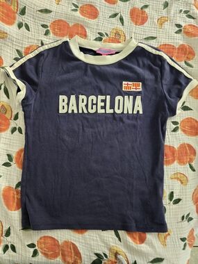 Edikted Navy and Cream Barcelona Graphic Tee